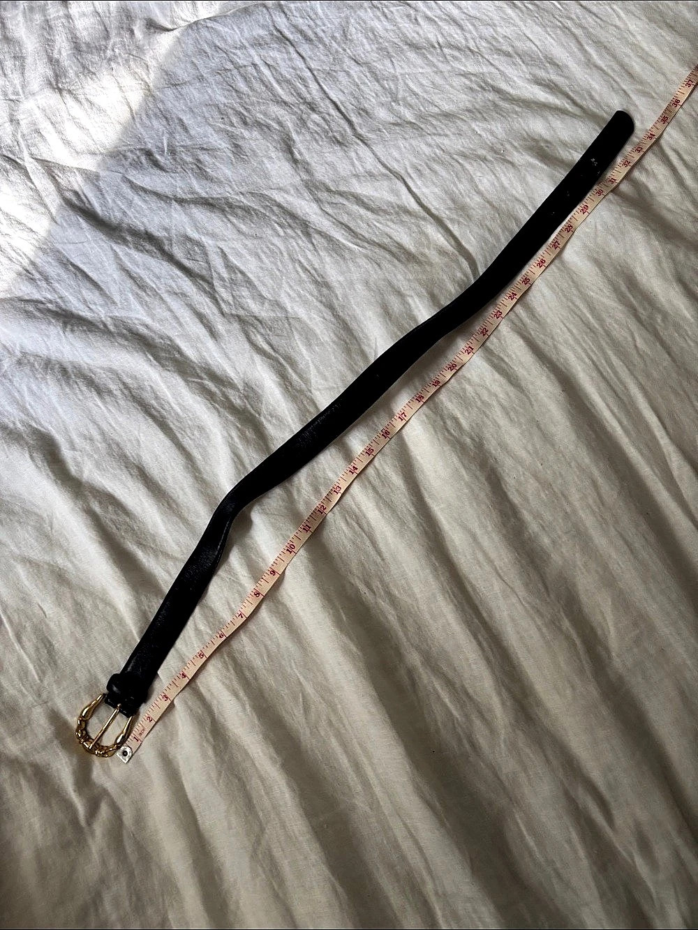 Vintage Liz Claiborne Black Leather Belt with Gold-Tone Buckle